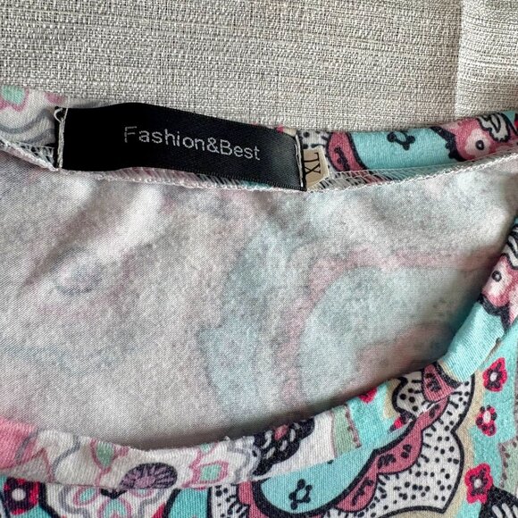 Womens Paisley Print Short-Sleeve Boho Tunic Top Vibrant Pink & Blue Design XL - Picture 5 of 8